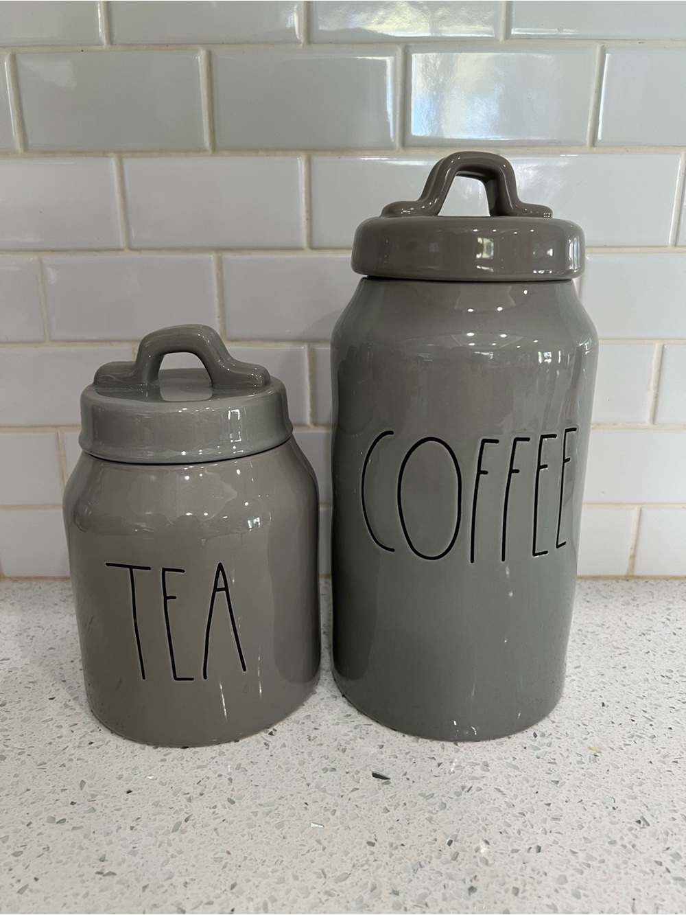 Rae Dunn Gray Ceramic Coffee and Tea Canister Set
